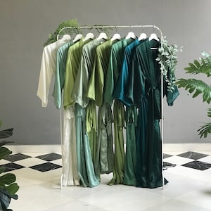 Really long Bridesmaid robes in hues of Sage Olive Emerald Teal Avocado Moss Dusty green Softest silk satin robes for Mother of the Groom.
