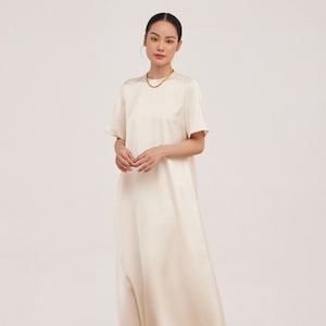 Oversize Maxi Dress - Short Sleeve Maxi dress - Crew Neck Summer Women Dress - Simple Long Dress - Casual Silk Dress for Women