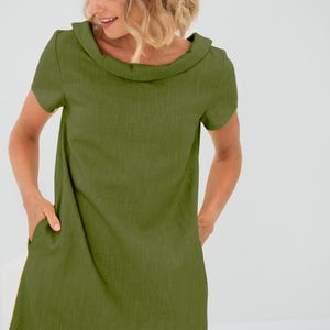 Summer Wedding Guest Dress, Teal Linen Dress, Cute Linen Dress, Formal Dress, Cocktail Dress, Modest Dress, Minimalist Dress With Bow,LeMuse