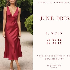 Evening Slip Dress| V Neck Bias Cut Dress| Wedding Dress| Formal Dress| Plus Size Sewing Pattern| Bridesmaid dress| Silk Dress| US 0-22
